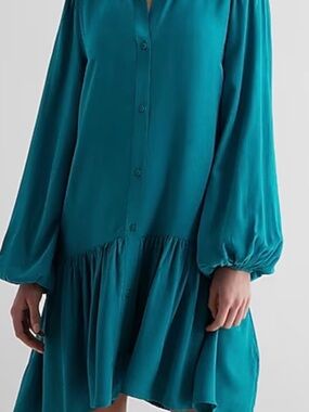 Express Teal Button-Front Mini Dress